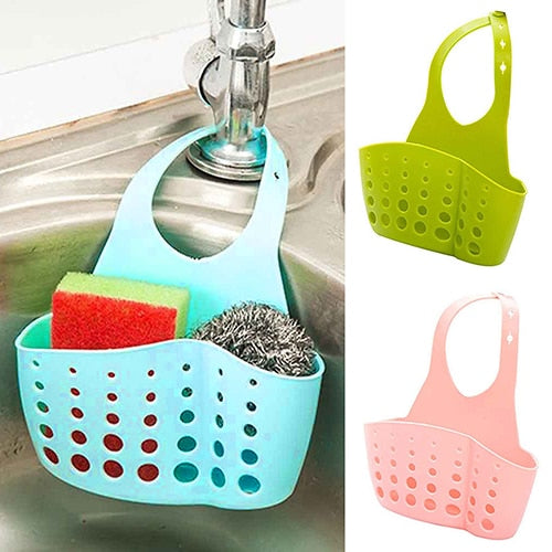 Sink Sponge Holder 2 Bags Holes Tap Hanging Strainer Organizer Storage Rack