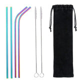 6PCS/Set Home Kitchen Drinking Straws Stainless Steel Reusable Dining Bar Straws Party Events Straws Velvet Bag Long Brushes