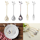 Leaf Shape Gold Silver Coffee Spoon  Ice Cream Dessert Fork Kitchen Coffee Tea Cafeteira Dining Room Bar Tablespoons CutleryX1