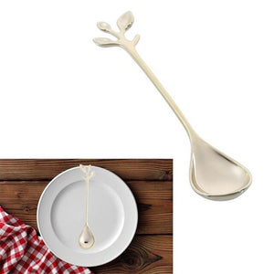 Leaf Shape Gold Silver Coffee Spoon  Ice Cream Dessert Fork Kitchen Coffee Tea Cafeteira Dining Room Bar Tablespoons CutleryX1