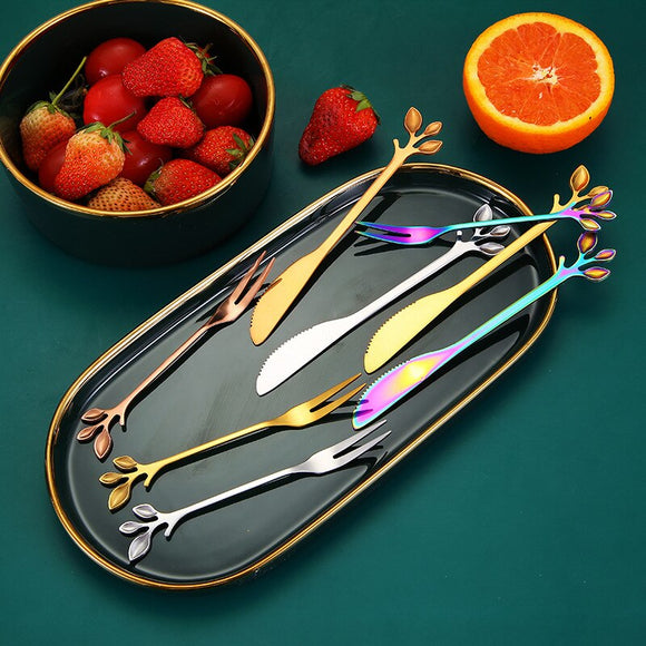 Tofok Creative Stainless Steel Branch Knife Fork Salad Dessert Butter Cutter Cutlery Bar Flatware  Kitchen Dining Tableware Gift