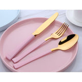 3PCS/Set Rose Golden Western Cutlery Tableware Set Kits Foods Cutting Stainless Steel Kitchen Dining Bar