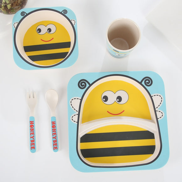 5pcs/set Cartoon Dinnerware Sets Children Kids Kitchen Dishes Forks Plates Bowls Cups Tableware Dining Bar Accessories Supplies