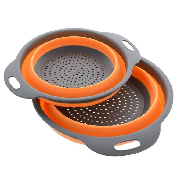 Silicone Foldable Drain Basket Strainer Collapsible Drainer Fruit Vegetable Colander With Handle Kitchen Gadget Tools