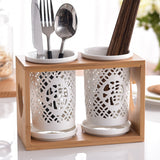 Kitchen Dining&Bar Ceramic knife and fork storage rack Porous drainage knife fork storage box Tableware Kitchen storage supplies