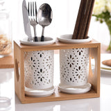 Kitchen Dining&Bar Ceramic knife and fork storage rack Porous drainage knife fork storage box Tableware Kitchen storage supplies