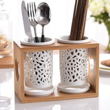 Kitchen Dining&Bar Ceramic knife and fork storage rack Porous drainage knife fork storage box Tableware Kitchen storage supplies